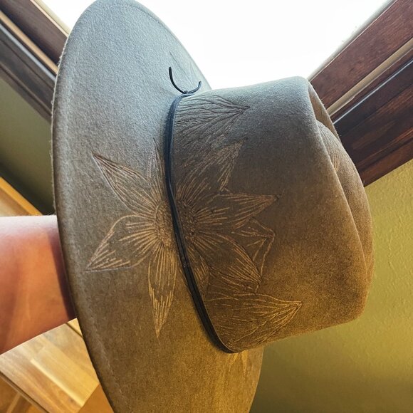 Custom Hand Burned Borges & Scott 100% Wool Hat Warm Olive Green - Picture 4 of 7